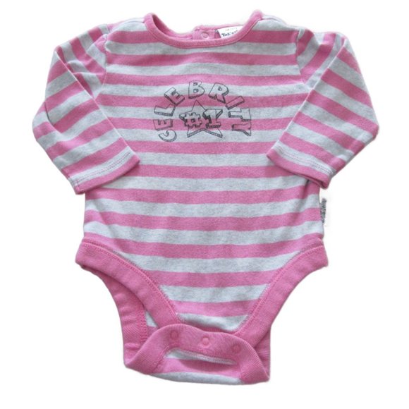 Old‎ Navy One Piece Onesie Girls Size 3-6M Pink Stripe Long Sleeve Celebrity #1 - Picture 1 of 4